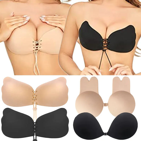 Women Push Up Bra Adhesive Pasty Strapless Bras Reusable Nipple Cover Sticker Patch Wedding Dress Lingerie Silicone Pasties Pad